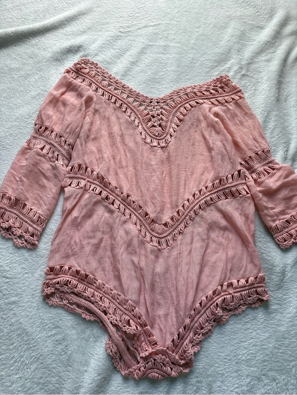American Vintage Blush Pink Crochet-Trim Off-Shoulder Bodysuit